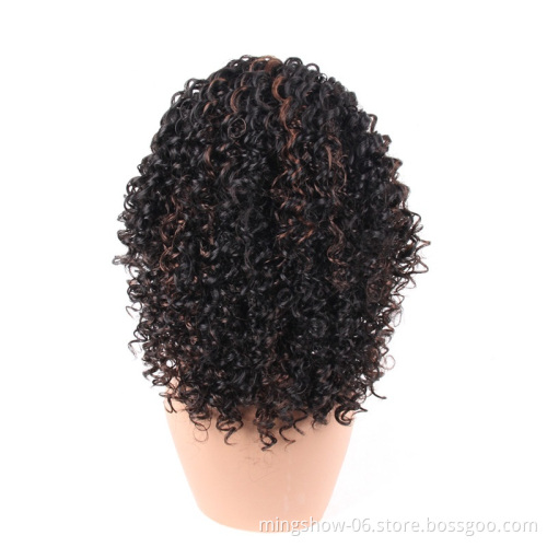 Kinky Curly Synthetic Wig For Black Women Short Wigs High Temperature Fiber black wigs Mixed Brown